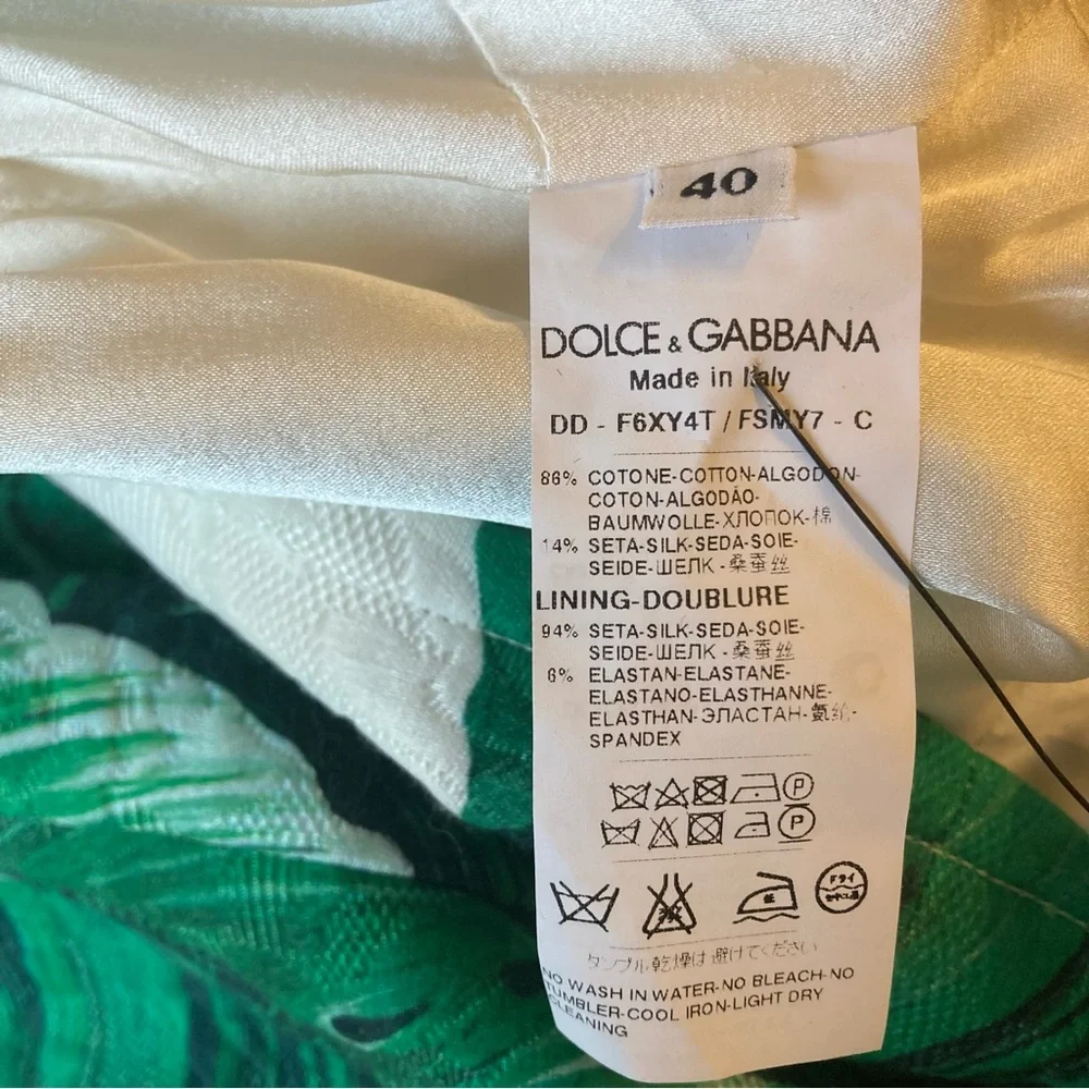 SOLD💕DOLCE & GABANNA White Green Damask Banana Leaf Sleeveless A Line Dress - Picture 7 of 13
